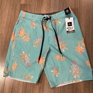 Rip Curl Aqua Swim Shorts – Orange Pineapple Print –‎ Size 31 – NWT